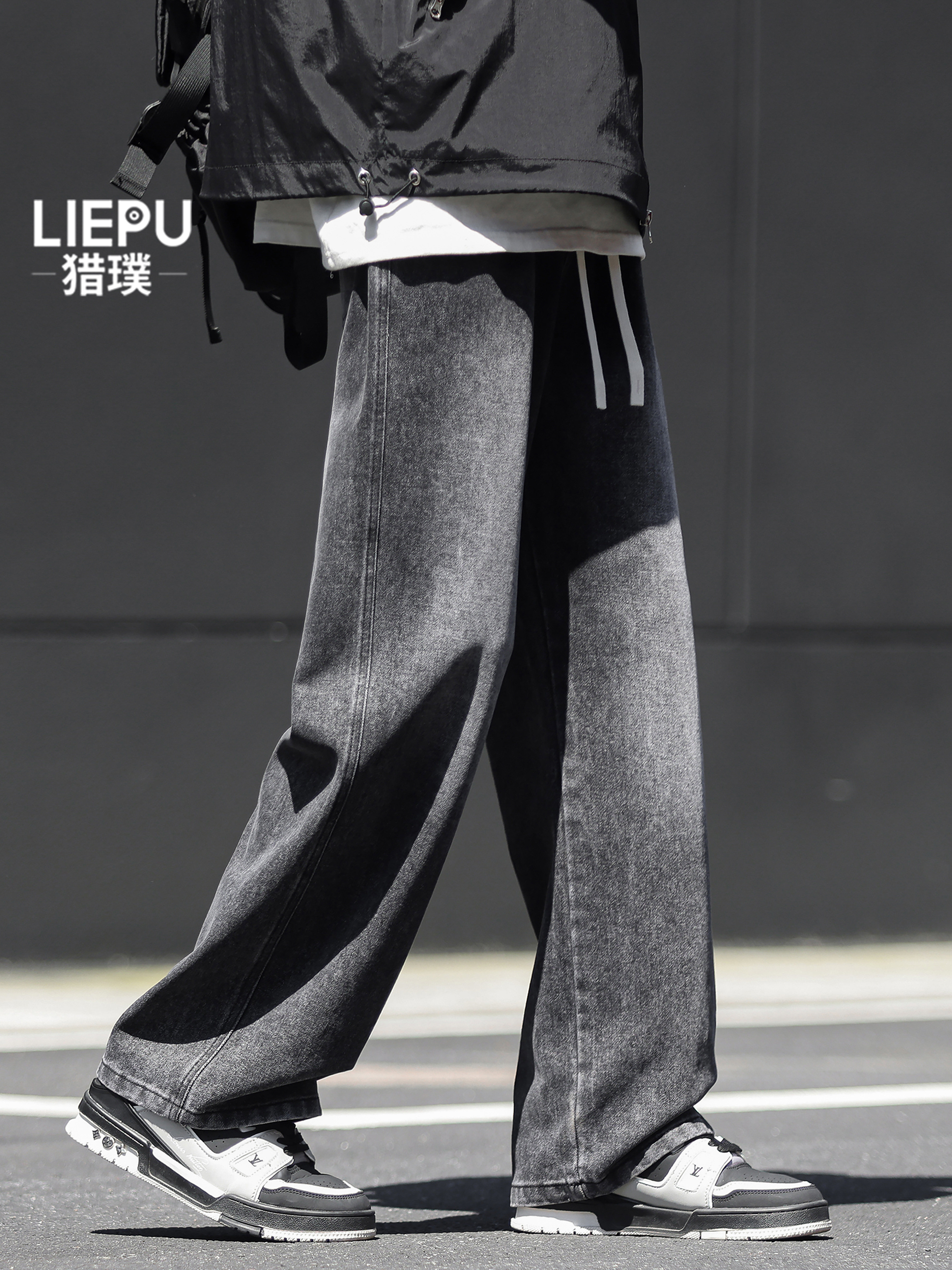 リエプ男性用春物ストレートパンツメンズゆったりサマーデニムパンツ
