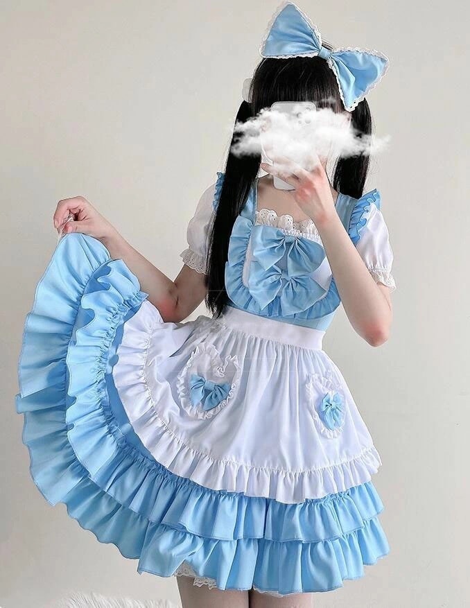 迅速な出荷 メイド服 かわいい 半袖 膝丈 ワンピース 大人 コスチューム コスプレ 衣装 ショート丈ワンピース 萌え萌え ウェイトレス cosplay フリルいっぱい リボン レース キュット 姫様