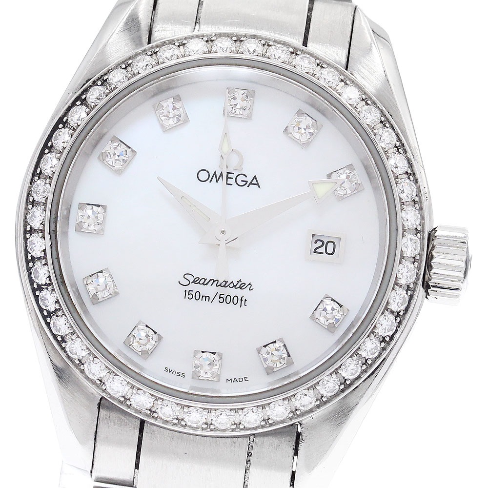オメガ OMEGA 2579.75 シーマスター アクアテラ ダイヤベゼル 11P クォーツ レディース 良品 _900440【中古】