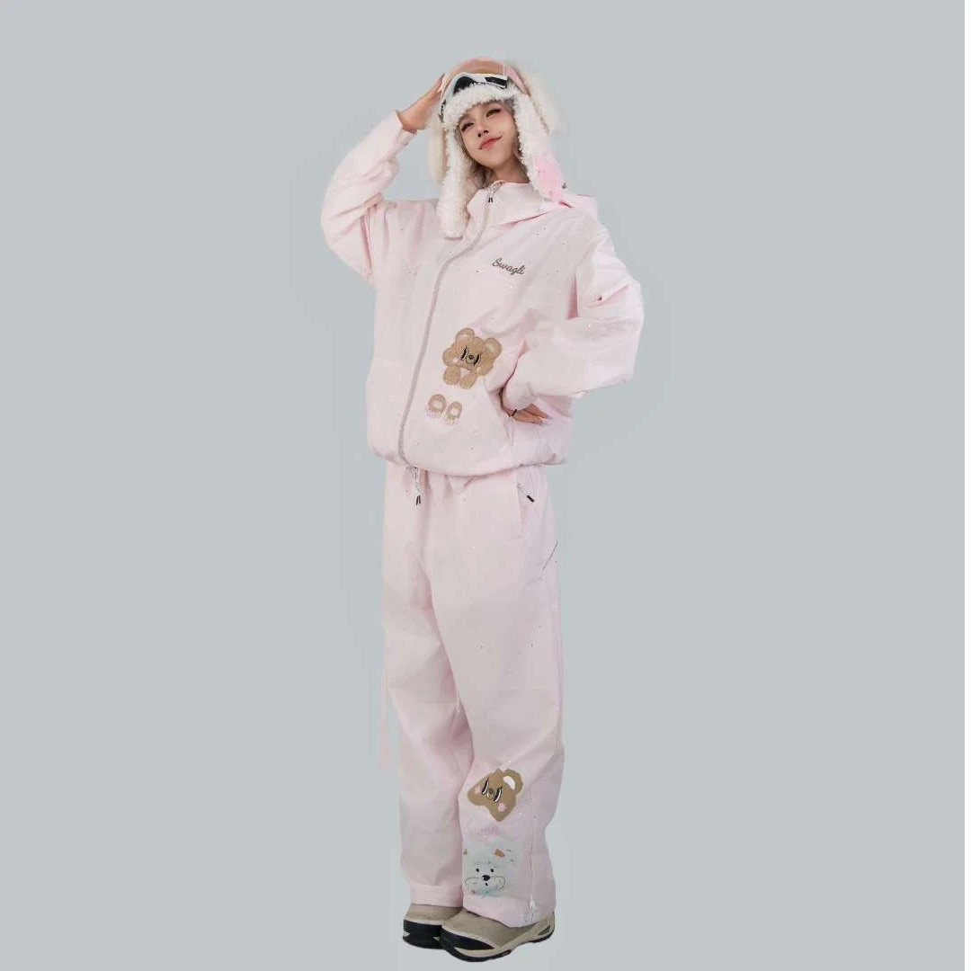 1-3日出荷かわいいクマちゃん スノーボードウェア 限定モデル 2025 2026 ピンク レディース スノパンツ スノウェア レディース スキーウェア スノボウェア スキー 防风撥水