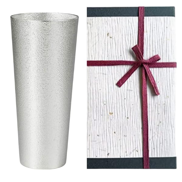 【能作 和紙でラッピング】 ビアカップL 錫100% 435ml 日本製 梨地仕上げ クリーミーな泡 高熱伝導 ビールグラス タンブラー 化粧箱入り H160 φ70 BEER L1個