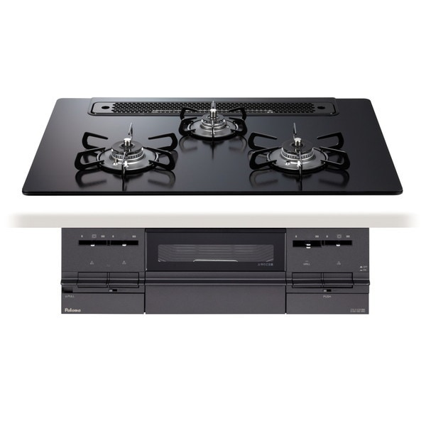 PD-732W-75GZ-13A マッティーブラック E4-10-6 BRilliO(ブリリオ) Black Line ビルトインガスコンロ (都市ガス用 3口 両側強火タイプ 幅75cm ガラス)