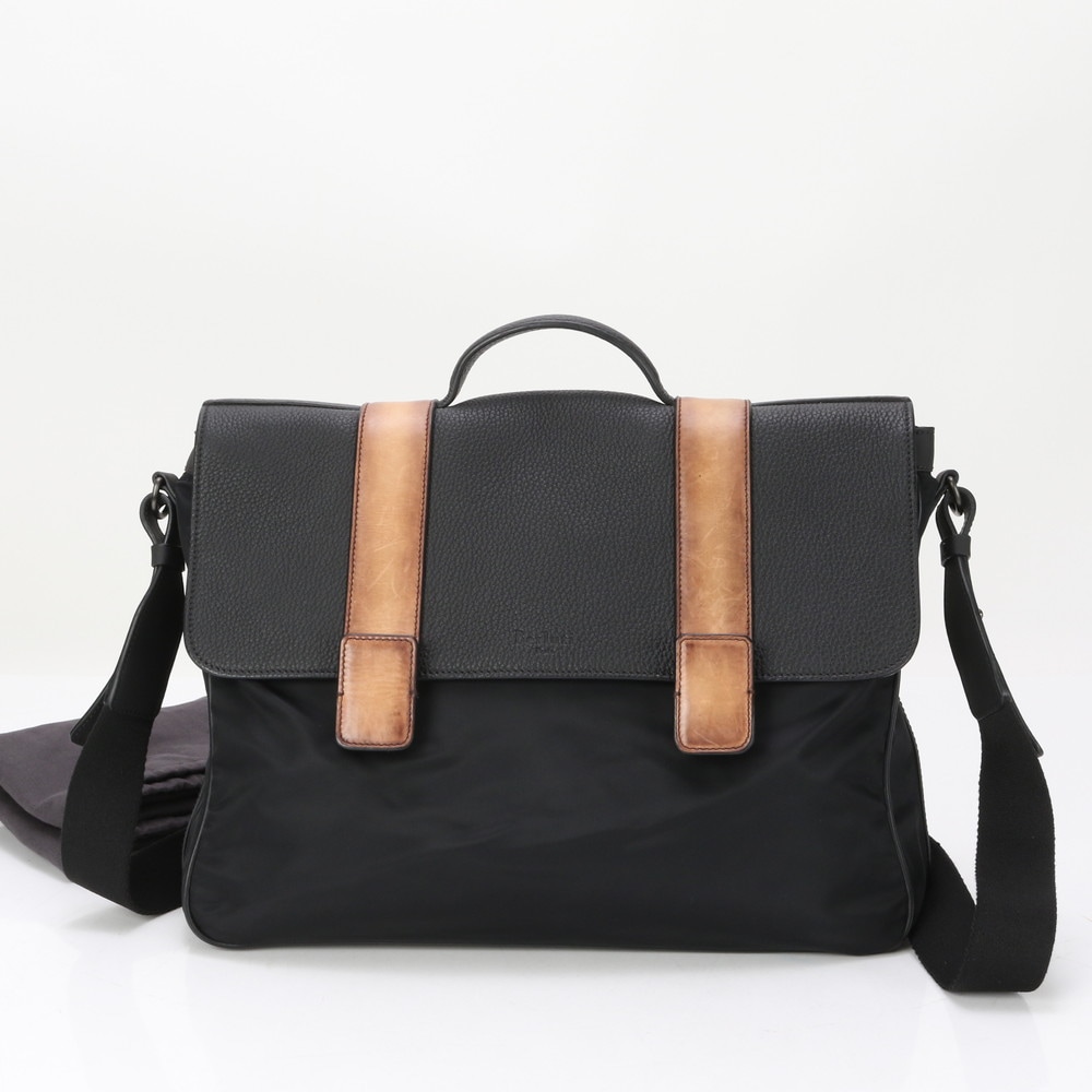 新品同様 レザー×ナイロン 2WAY ビジネス バッグ 斜め掛け 書類鞄 ブリーフケース トート 通勤 ショルダー A4 メンズ EEE BD8-9 中古