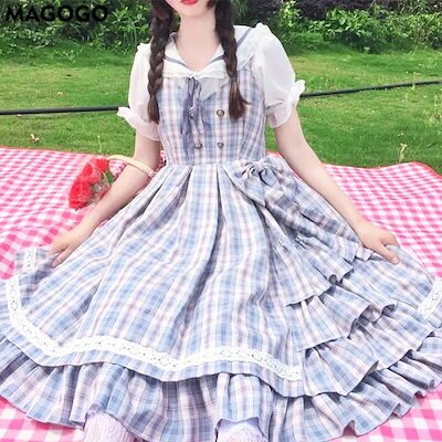 夏の女性ノースリーブグリッドボウロリータドレスギフト半袖シャツニューファッション
