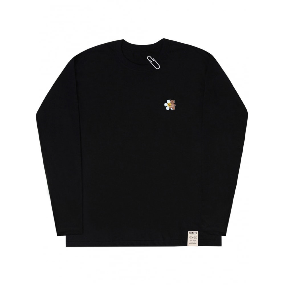 GRAVERフラワーベアスマイル刺繍ホワイトクリップロングスリーブTシャツ2color 6,402円