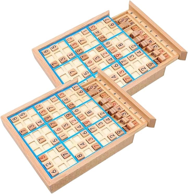 ナンプレ ボードゲーム 木製 ナンプレボード 数字 パズル 脳トレ 小学生 高齢者 知育玩具(ブルー2個セット)
