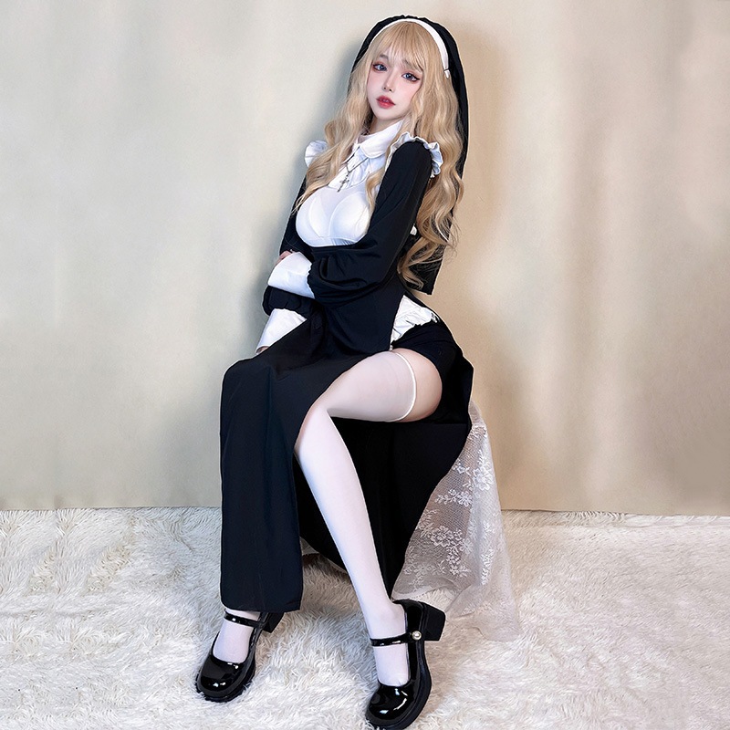 コスプレ 修道女 コスチューム セクシー 女装 ナース コスチューム ハロウィン 吸血鬼 死神 メイド 大きいサイズ タイトローブ