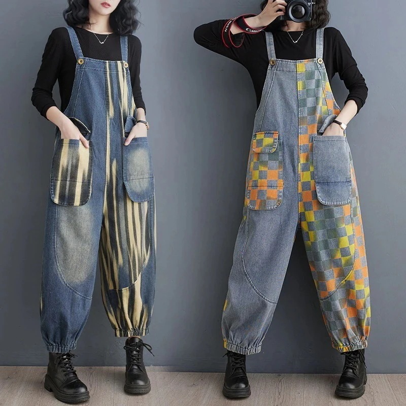 【2枚購入で100円OFF】今買いたいが特売！ワイドパンツ オールインワンパンツ レディース オーバーオール デニムサロペット 束口 ポケット コントラストカラー 新作 春 5,042円