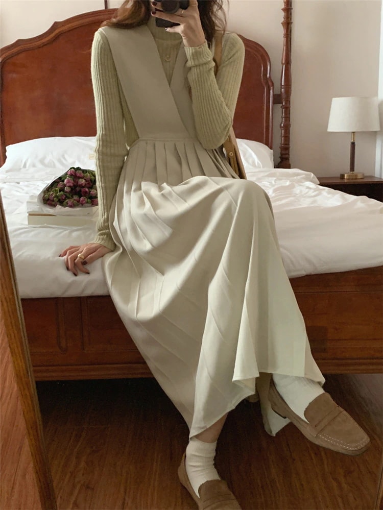 2021年の新商品更新 プリーツワンピース ハイウエスト 2点セット 2カラー カジュアル 大人気