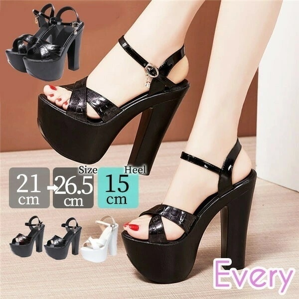 【本日限定】サンダル レディース ヒール 太ヒール ベルト 大きいサイズ 厚底 ストーム ハイハイヒール 小さいサイズ ストラップ 女性 大人 母日 プレゼント ブラック ホワイト 21.0 21.5