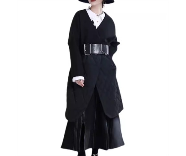 レディース コート アウター 上着 ウール ロング ミドル丈 長袖 Vネック ストレート ポケット ボタン 切り替えデザイン ドッキング コットン 大人可愛い シンプル カジュアル 上品 おしゃれ