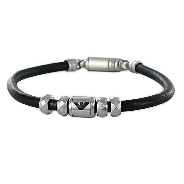 メンズファッション メンズ レザー ブレスレット 男性 誕生日成人式 新社会人 エンポリオアルマーニ シルバー ブラック アクセサリー ギフト ポイント消化