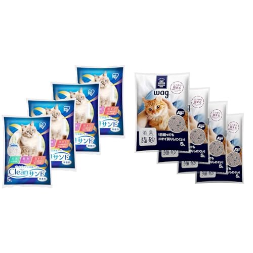 【セット買い】アイリスオーヤマ 猫砂 固まる クリーンサンド 5L4袋セット 大容量 CLS-5L + [Amazonブランド] Wag 消臭猫砂 鉱物 (段ボール包装) 猫用 5L4袋