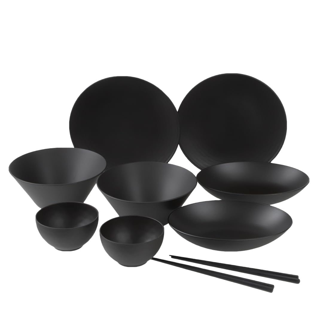 rebirth(リバース) ナチュラルシリーズ 食器セット 10点入り B 一人暮らし 日本製 プラスチック 軽い 食洗機対応 電子レンジ対応 (ブラック)