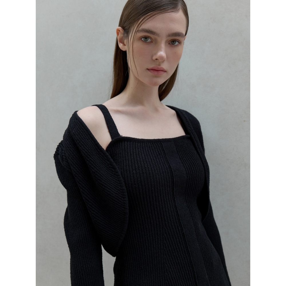 ouie ブークルコットンボレロカーディガン+ブークルコットンスリーブブラック OU1320