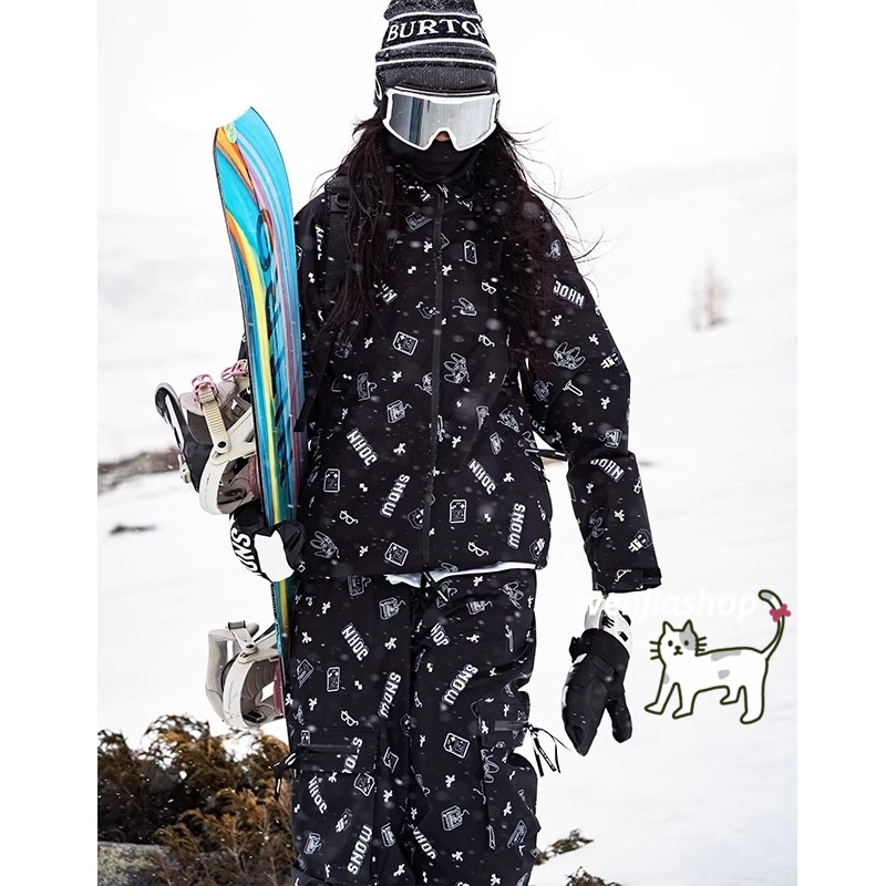 スノーボードウェア 2024 2025 上下セット メンズ レディース 黒 アウター ジャケット パンツ ズボンセットアップ 韓国風 防水防寒着 スノーウェア スキーウェア スノボウェア