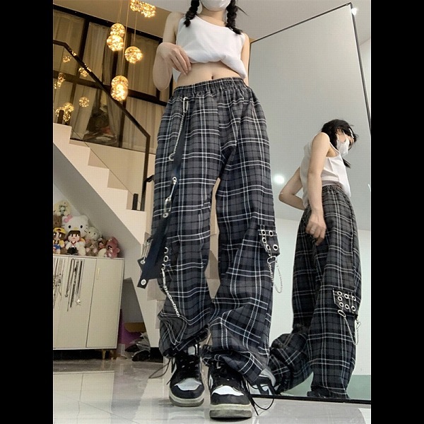 高評価!超人気 パンツ ボトムス ハイウェスト ストレート スラックス チェック柄 格子柄 レディース