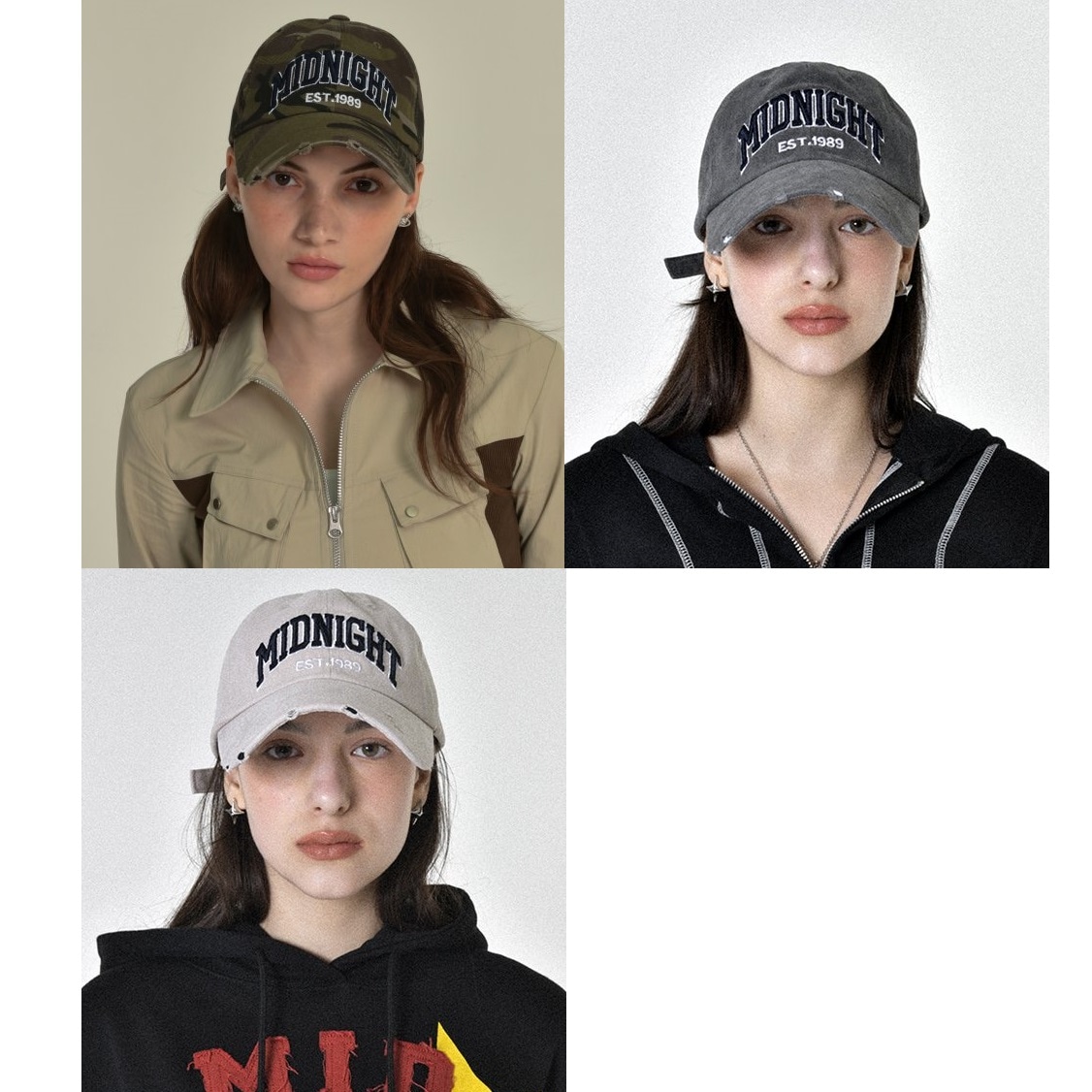 MIDNIGHT MOVE] [韓国人気ベスト商品] damage cap 3色 キャップ