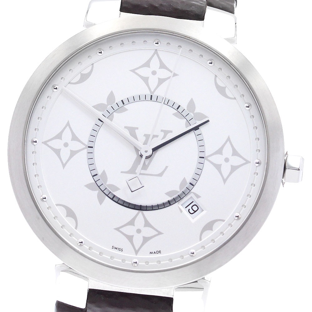 ルイ・ヴィトン LOUIS VUITTON QA120 タンブール スリム モノグラム クォーツ メンズ 美品 箱・保証書付き_895126【中古】