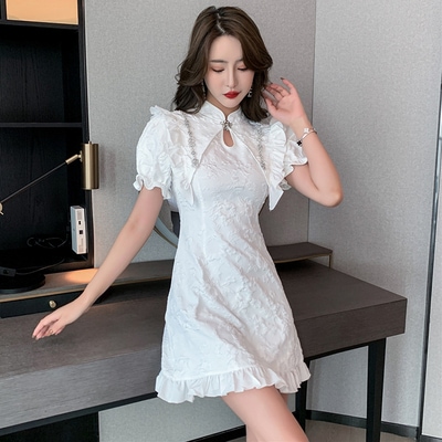 ワンピース デート ショート ショート丈 袖あり 半袖 スリム タイト 細身 刺繍 フリル かわいい 大人可愛い きれいめ シンプル カジュアル 大人 上品 おしゃれ お洒落 主役級 存在感 夏 5,443円
