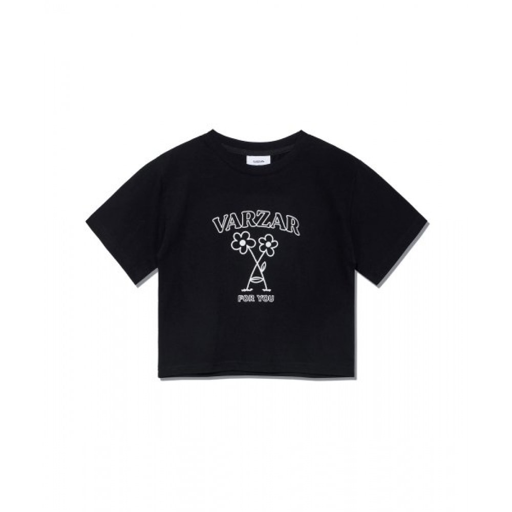 VARZAR フラワークロップドショートスリーブ T シャツブラック