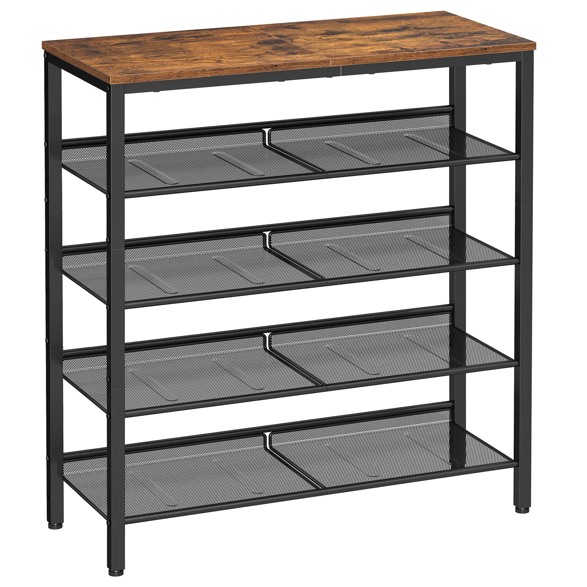 靴棚 5段オープンラック 玄関靴収納 メッシュ棚 組立簡単 折畳み型シューズラック 奥行28cm 木製天板 おしゃれ ライトブラウン LBS040K01 5,681円