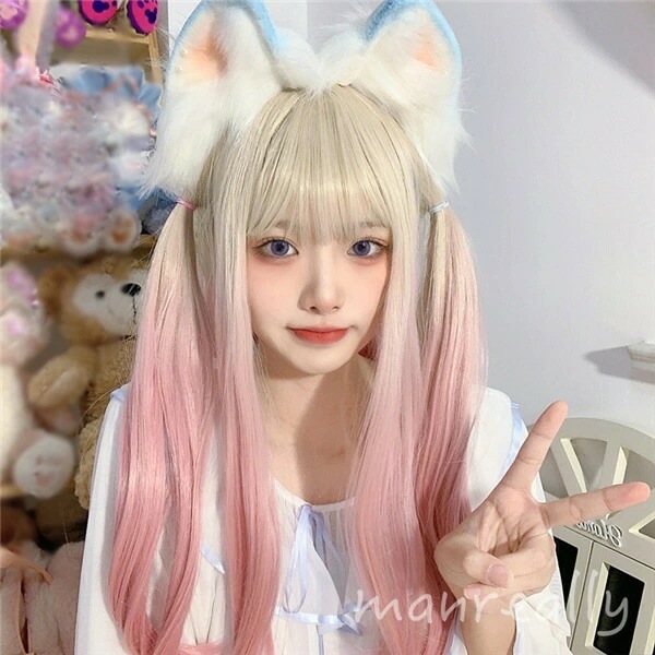 フルウィッグ ロング ピンク ホワイト 自然 ウィッグ lolita 可愛い かわいい 超自然 ネット付 キュート 小顔 コスプレ ハロウィン wig かつら 小顔効果抜群 仮装 原宿 結婚式 パーテ