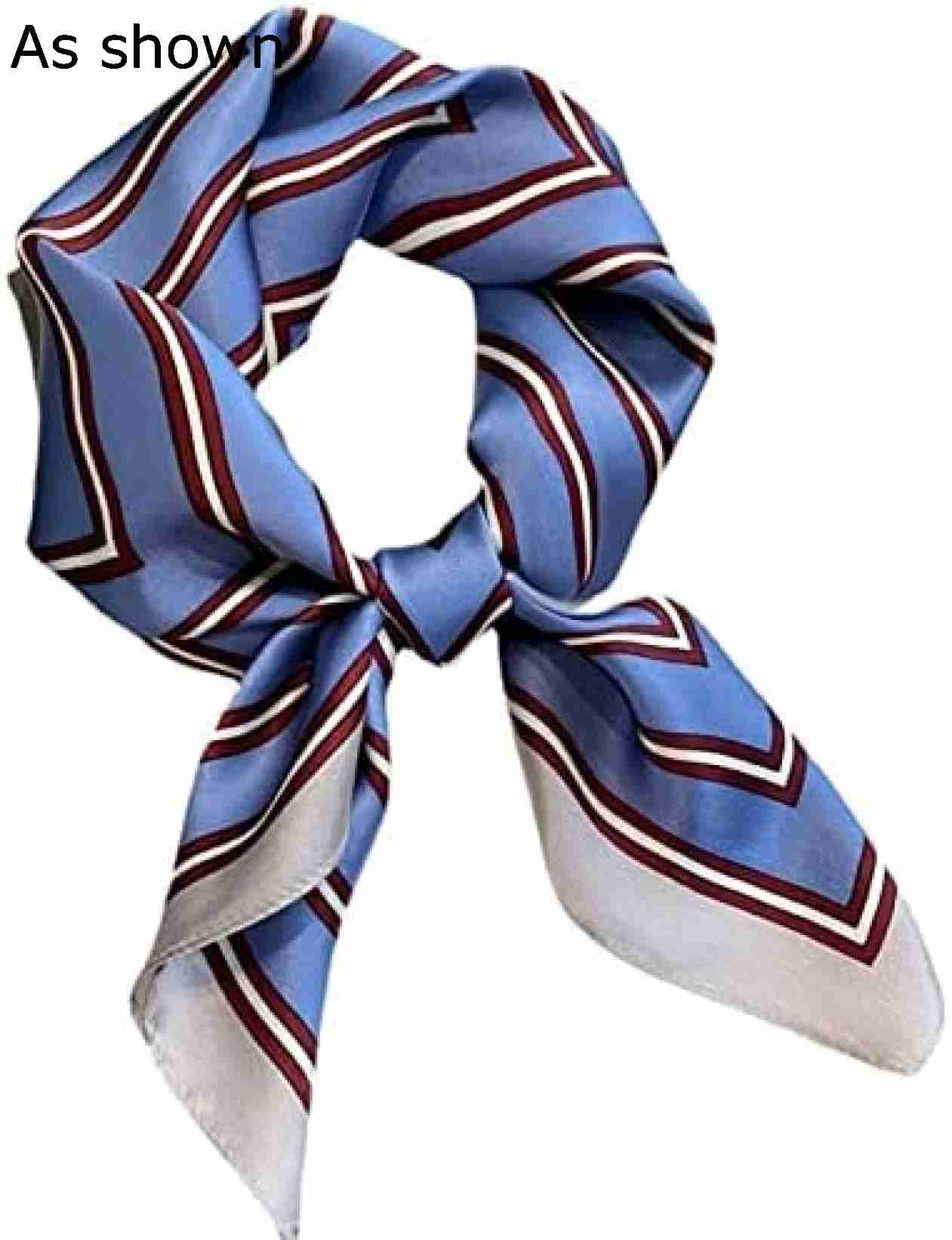 【20%OFFクーポン～】レディース スカーフ 縞模様の正方形のスカーフの女性の春と夏のファッションブルー70cmの正方形のスカーフスカーフ のマフラー