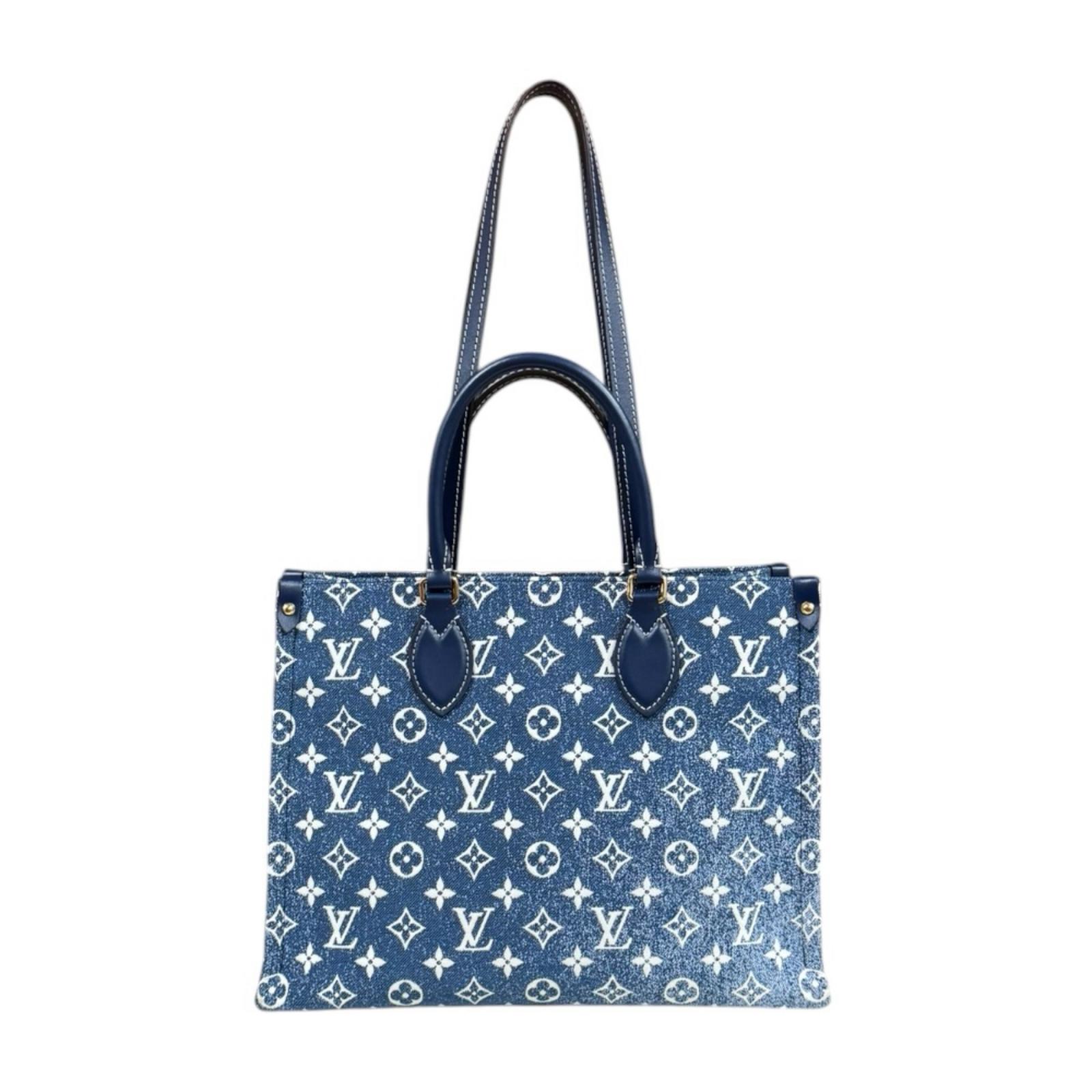 ルイヴィトン オンザゴーMM モノグラムジャガードデニム ショルダーバッグ M59608 ブルー LOUIS VUITTON 中古 美品