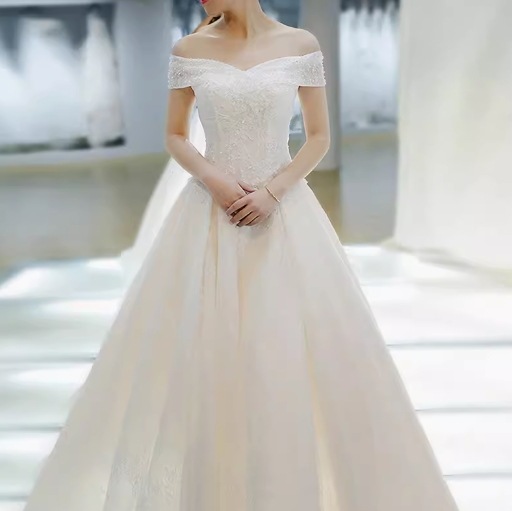 ドレス 衣装 ウエディングドレス 結婚式 披露宴 演奏会ドレス ステージドレス ロング丈 オフショルダー オフショル 胸元 刺繡 シースルー ウエストマーク かわいい 大人可愛い きれいめ シンプル