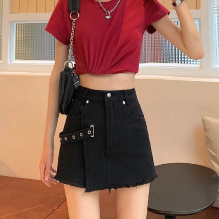 ハイウェスト ミニ キュロット スカート ブラック 黒 ロック パンク ゴシック ボトムス