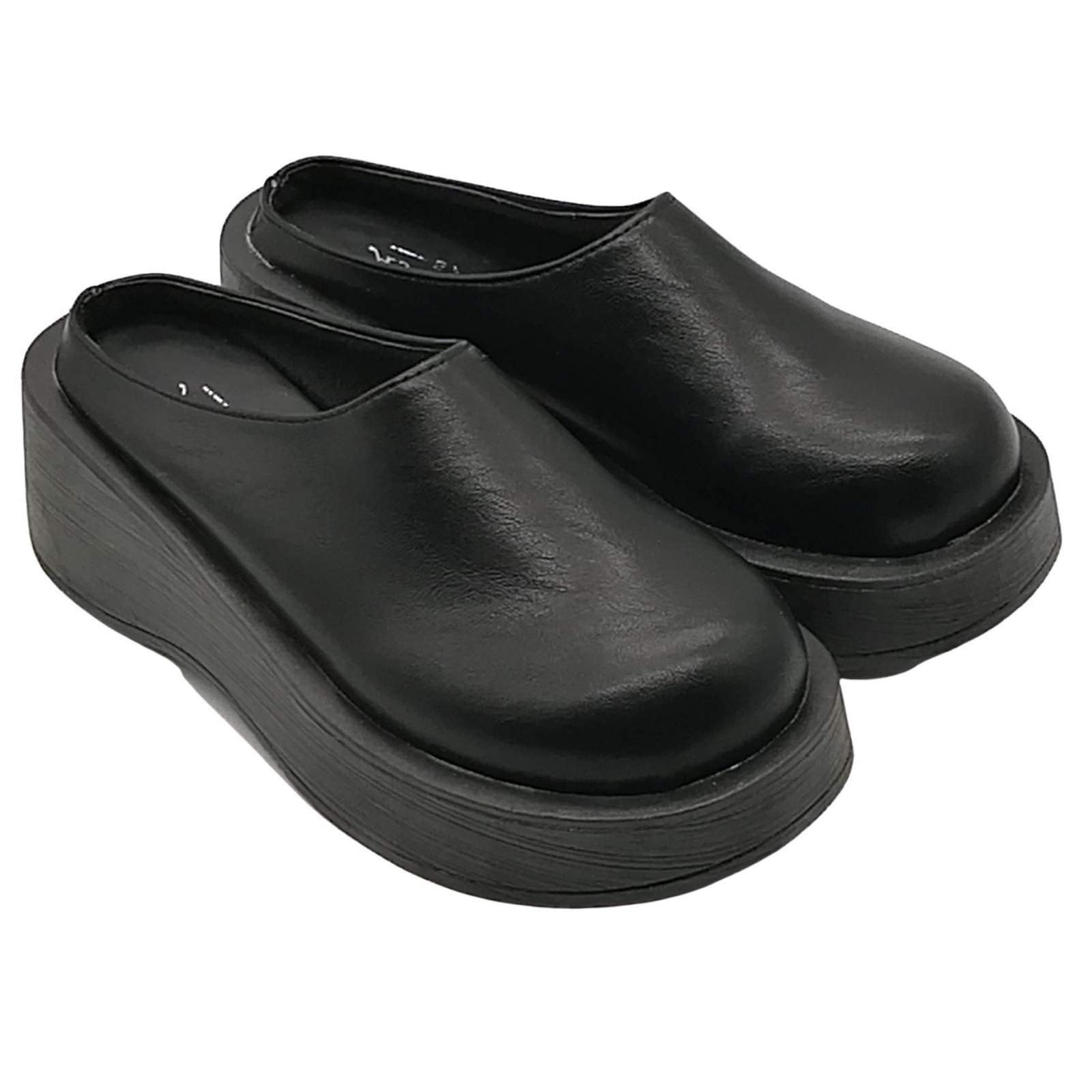 [APOSITV] 厚底 レディースシューズ かかとなし カジュアルシューズ 黒 厚底靴 クロッグ サポサンダル (黒, measurement_24_point_5_centimeters)