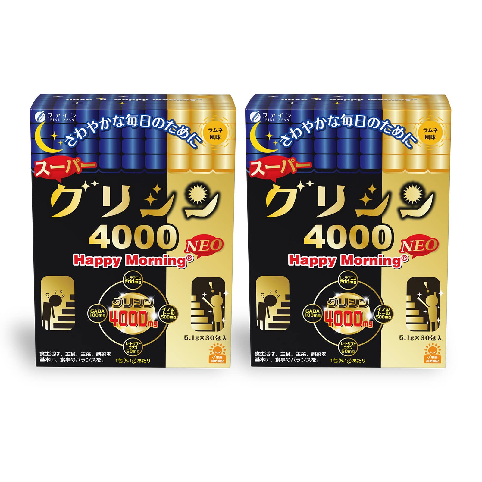 ファイン グリシン スーパーグリシン4000 Happy Morning NEO ラムネ風味 テアニン 国内生産 30包入×2個