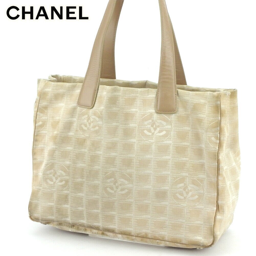 トートバッグ ショルダーバッグ ニュートラベルライン トートMM ベージュ シルバー 中古