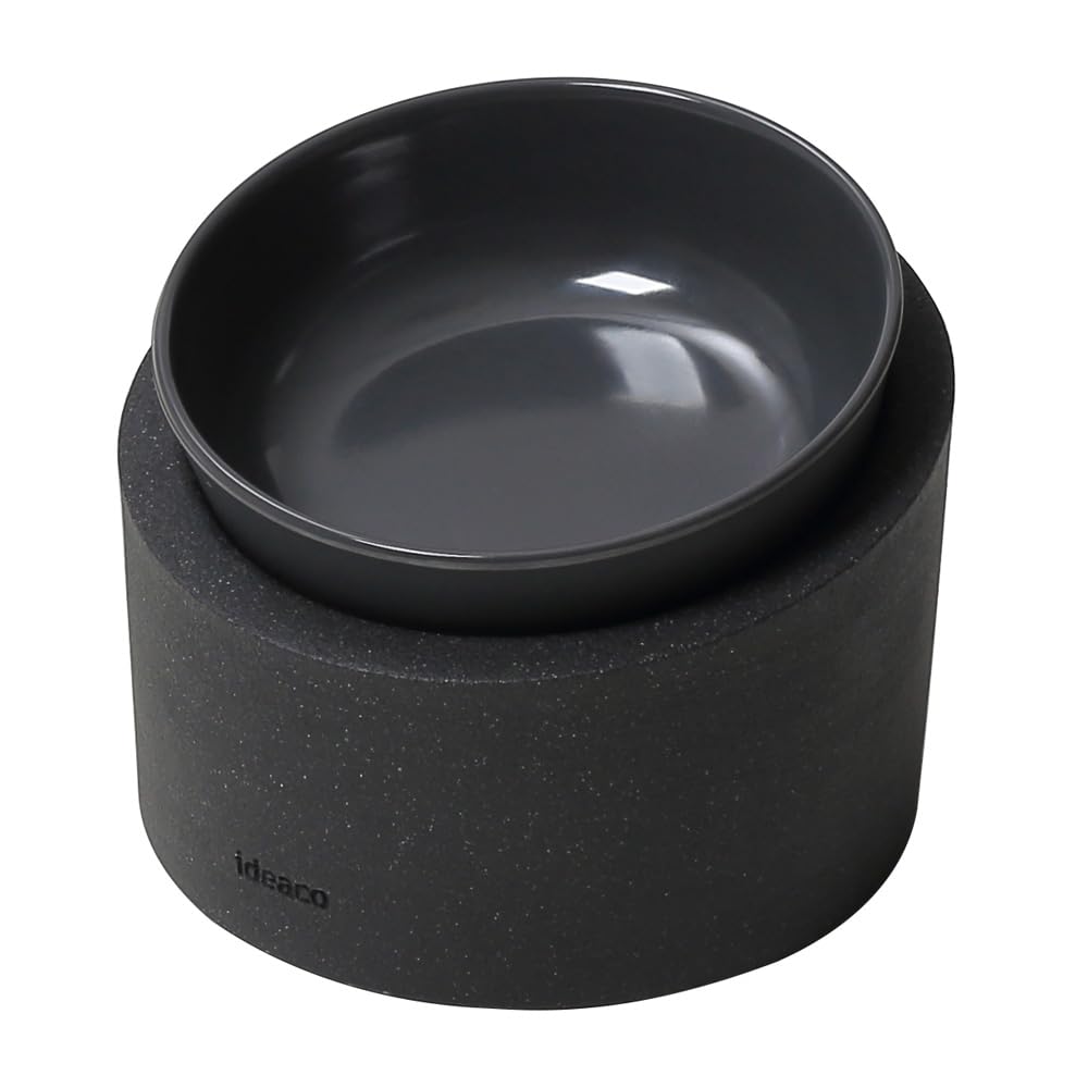 ideaco (イデアコ) ペットボウル 餌入れ スタンド 傾斜付き 犬 猫 食器 140ml Pet Feeder Food/Low stone sand black (ペットフィーダー フードボウ