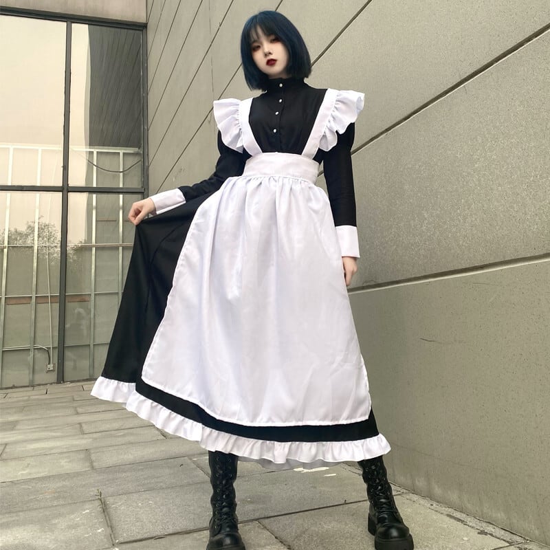 かわいい メイド服 cosplay S-4XL 男女兼用 大きいサイズ ブラック ホワイト ワンピース