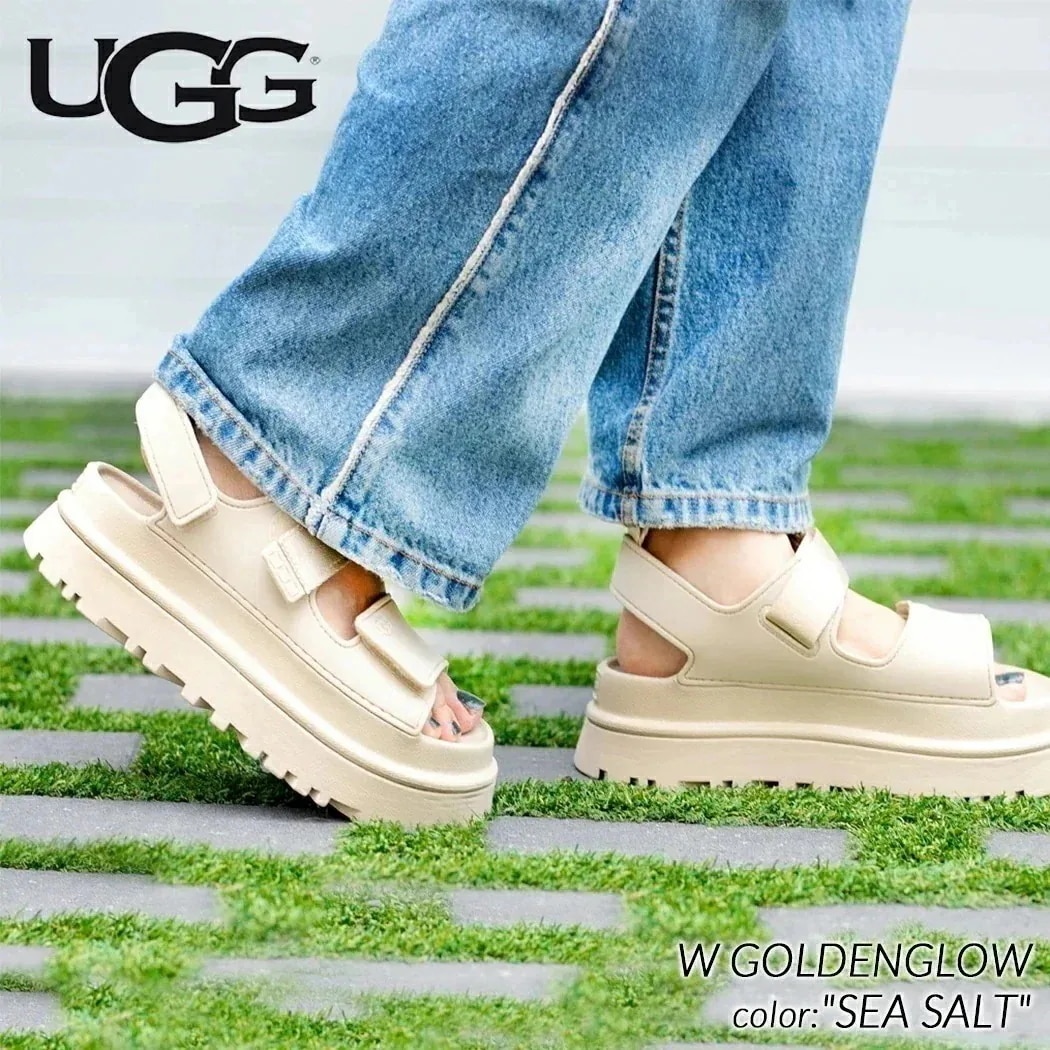 UGG W GOLDENGLOW "SEA SALT" アグ ウィメンズ ゴールデングロウ サンダル スライド レディース ( アイボリー ベージュ セイル 白 ホワイト 厚底 ストラップ ベルト