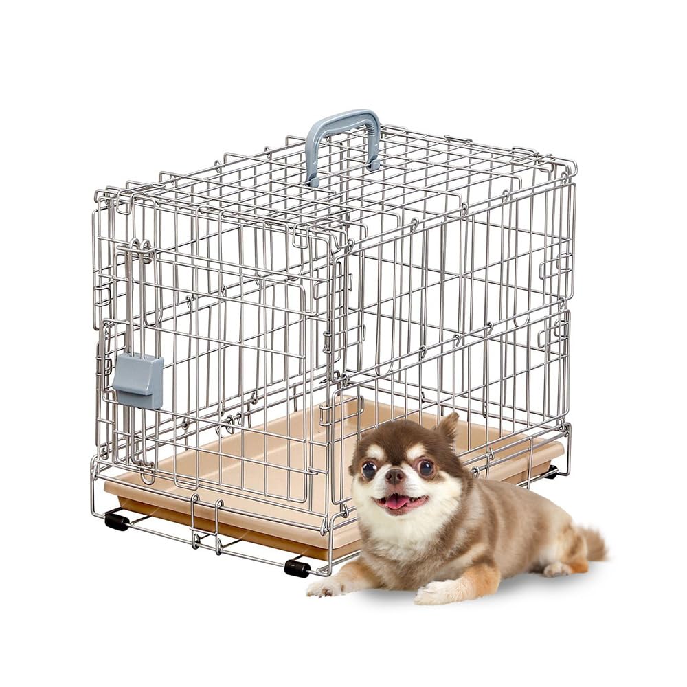 アイリスオーヤマ 犬 猫 ケージ 折りたたみ シルバー/ブラウン 超小型犬・猫用 幅34×奥行47×高さ38.5cm