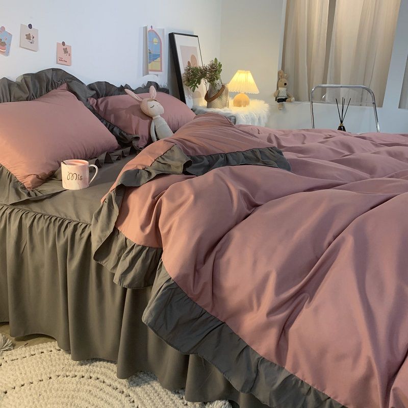 【急速出荷!】寝具 韓国版キルト4点セットフリル付きベッドシーツ寮カバーベッド3点セット