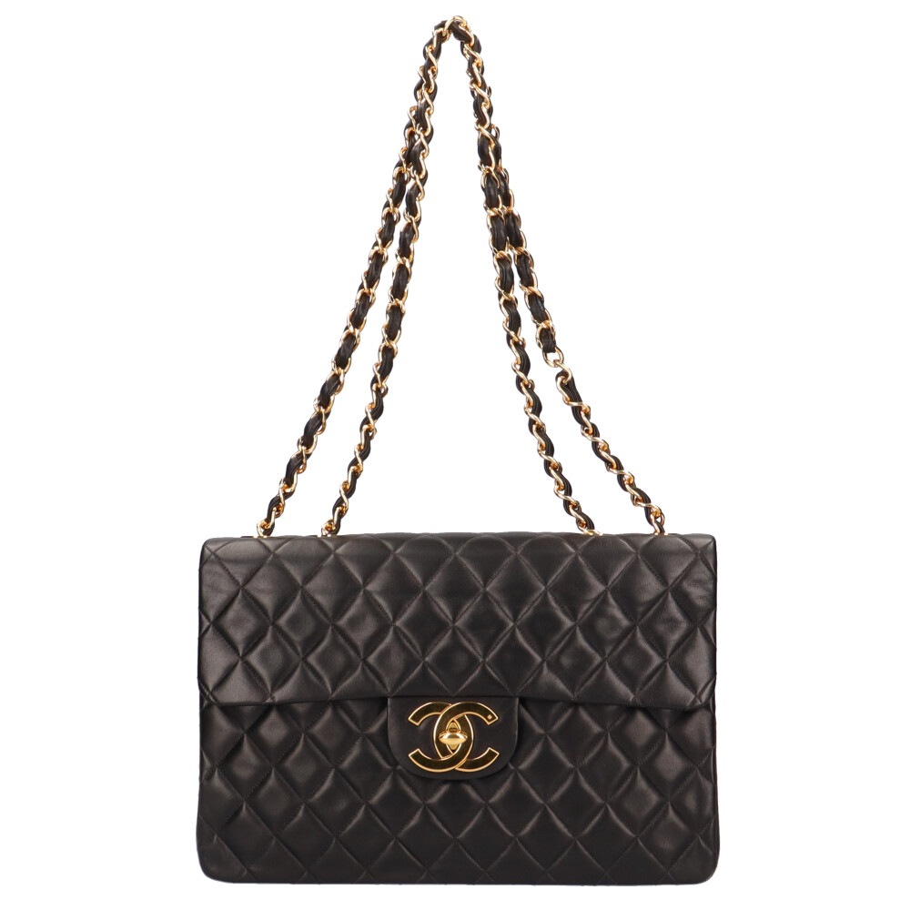 シャネル チェーン マトラッセ ショルダーバッグ ラムスキン ブラック CHANEL 中古 美品