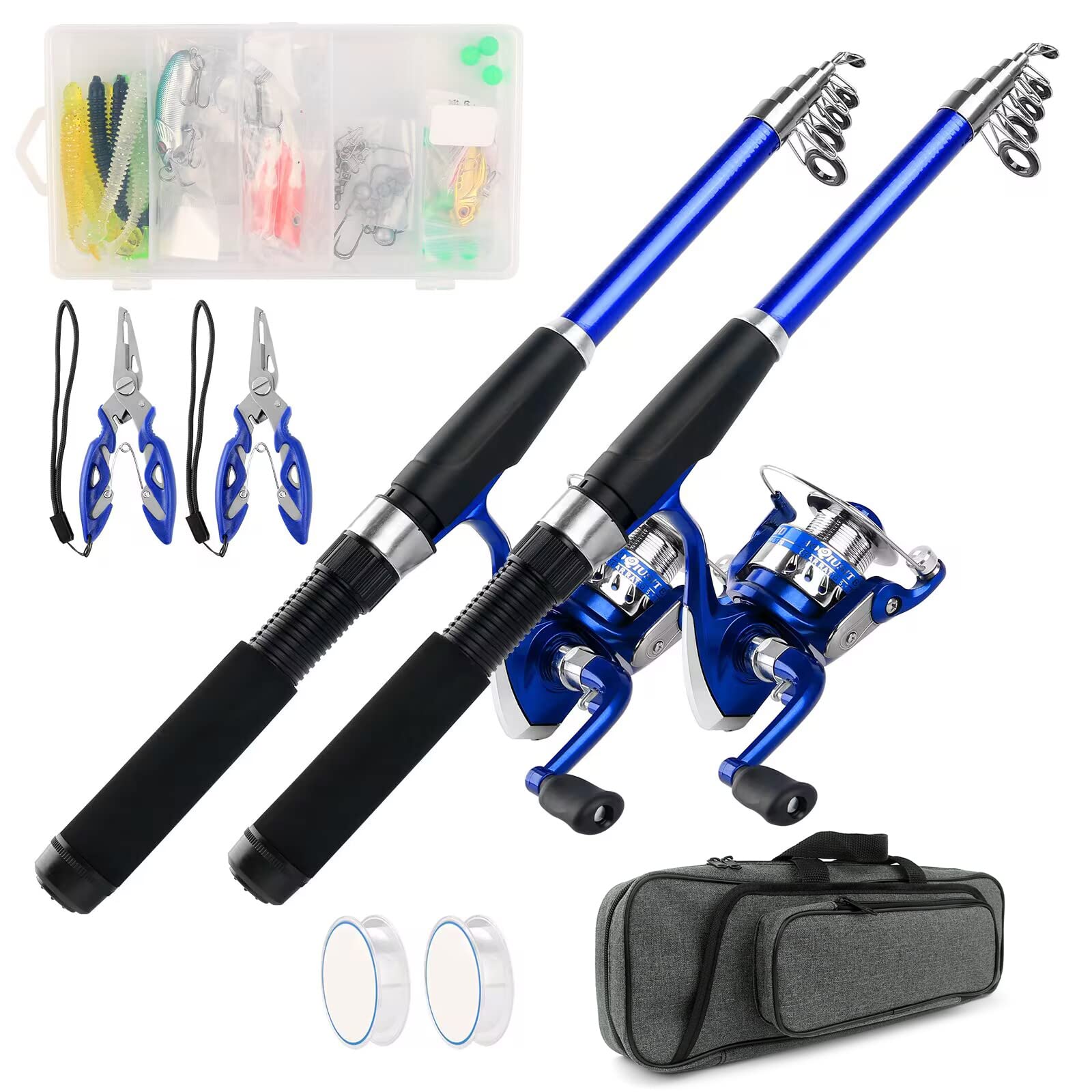 釣りセット 2本の2.1M釣り竿セット 初心者 ロッド・リールセット フィッシング 海釣りセット コンパクトロッド 投げ釣り 入門セット スピニングリール 携帯便利 ルアーセット付き 収納バッグ付き