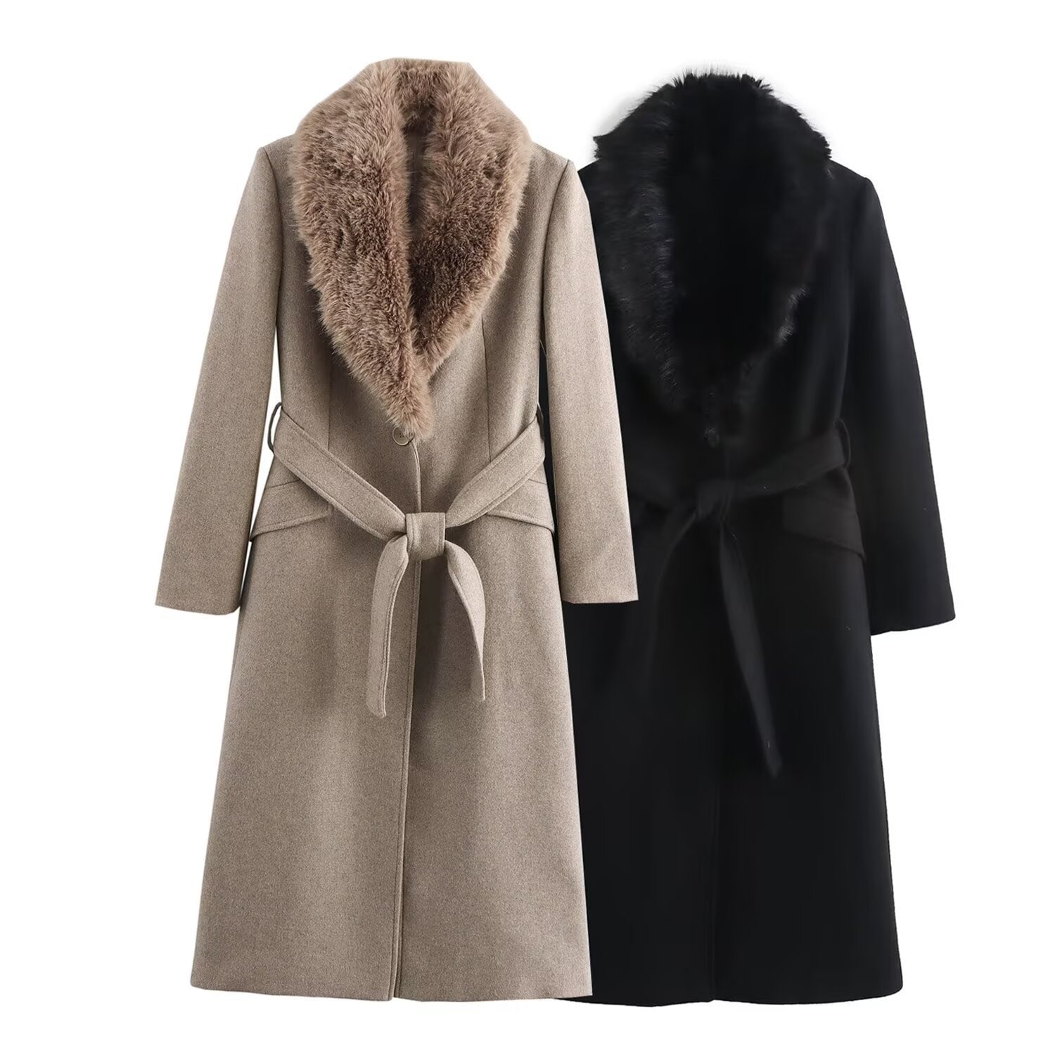 2024 winter new European and American cross-border women s street fashion long lapel woolen coat 109