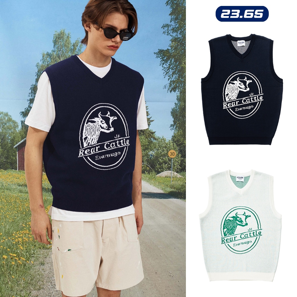 [23.65] ESAMUGO V-KNIT VEST NAVY