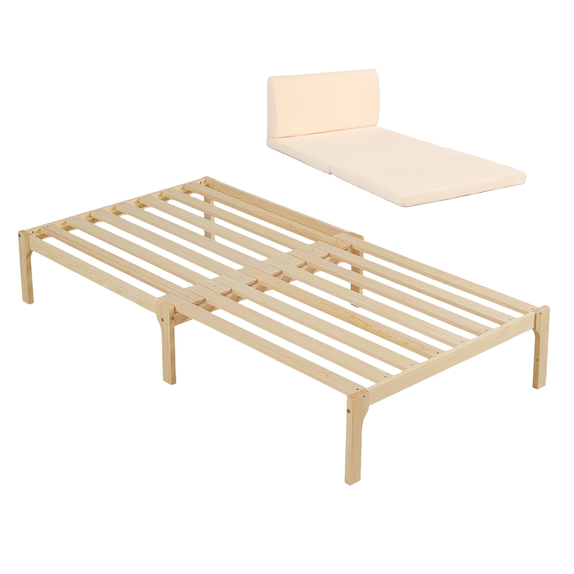 【国内入荷済】【厚さ8cmベージュマット付き】ディベッド ソファベッド シングル 天然木製 伸長式ベッド ベッドフレーム 伸縮 下収納 おしゃれ 2way 天然木 来客用 リビング パイン材 すのこ仕