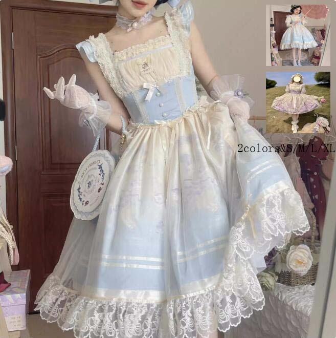 人気 ロリータ風 コスチューム 衣装 ノースリーブ Lolita ワンピース レディース 可愛い ウエディングドレス 日系女子中高生 イベント衣装 Aライン 切り替え風 ワンピ 学園祭 文化祭 日常