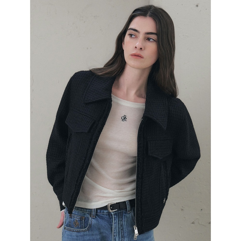 シティブリーズツイードカラージップアップジャケットブラック 23,515円