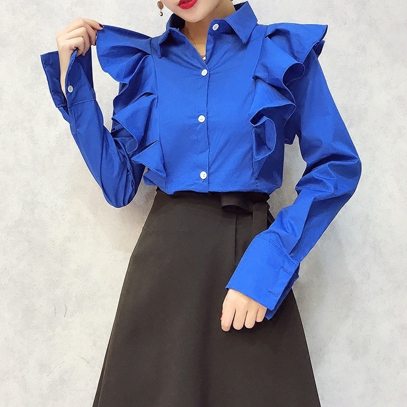 861.肩フリルロングスリーブシャツ（ブルー）