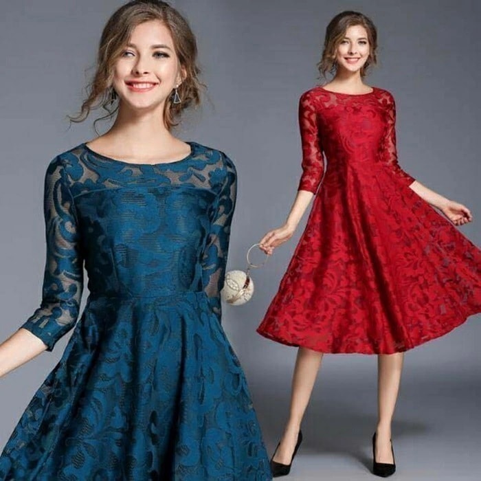 【即納】パーティードレス ミモレ丈 結婚式 お呼ばれ パーティードレス ミモレ丈 ワンピース 結婚式 二次会 ゲストドレ ワンピース 袖あり 透け感レース 大人の魅力 パーティードレス 卒入式 同窓会