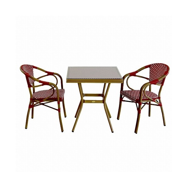 住まいスタイル PLS-S70-3PSET-RED ガーデンテーブル プレジール スクエア型 3点セット レッド メーカー直送