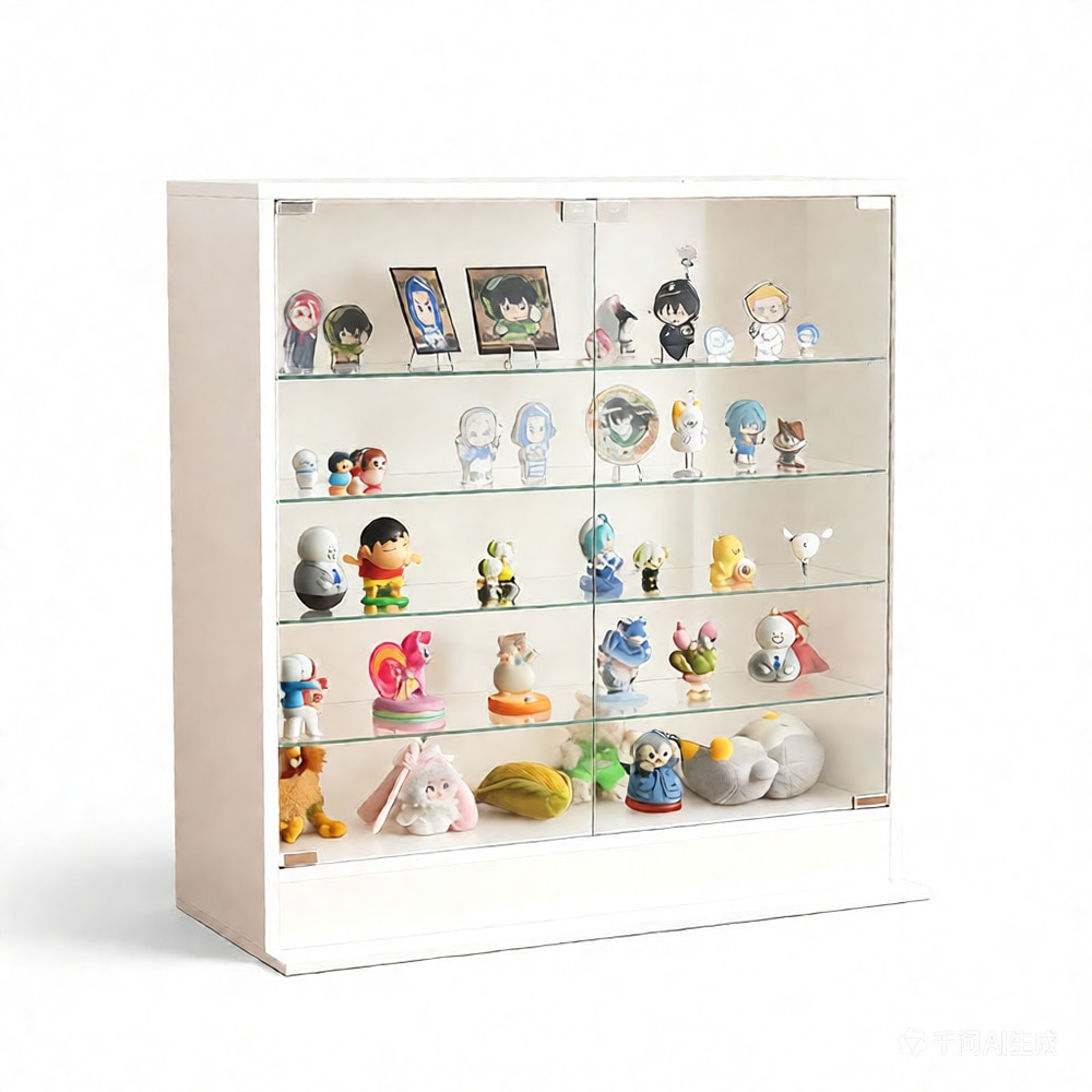 ガラスケース コレクションケース コンパクト スリム コレクションシェルフ ガラスディスプレイキャビネット 5段 可動棚 高さ調節可能 強化ガラス棚 ホワイト